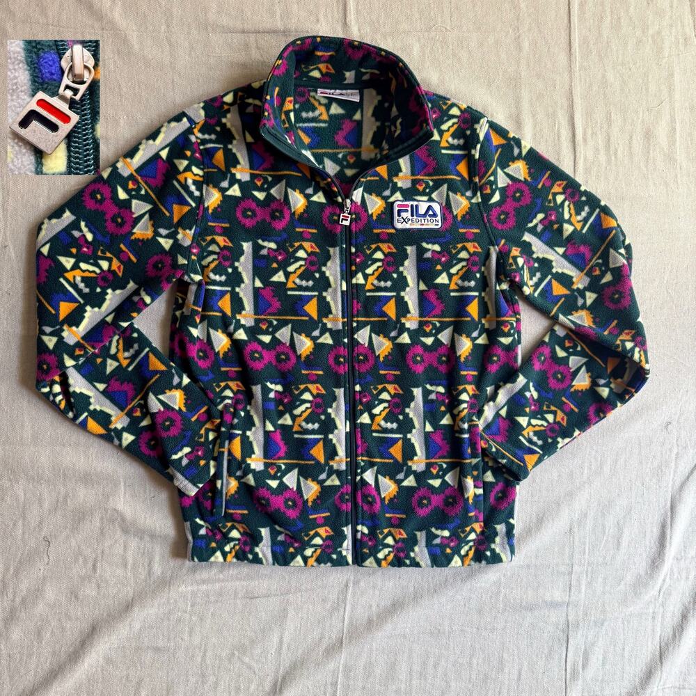 Fila Sweater Men's Small Full Zip Fleece Expedition Aztec Geometric Print Retro